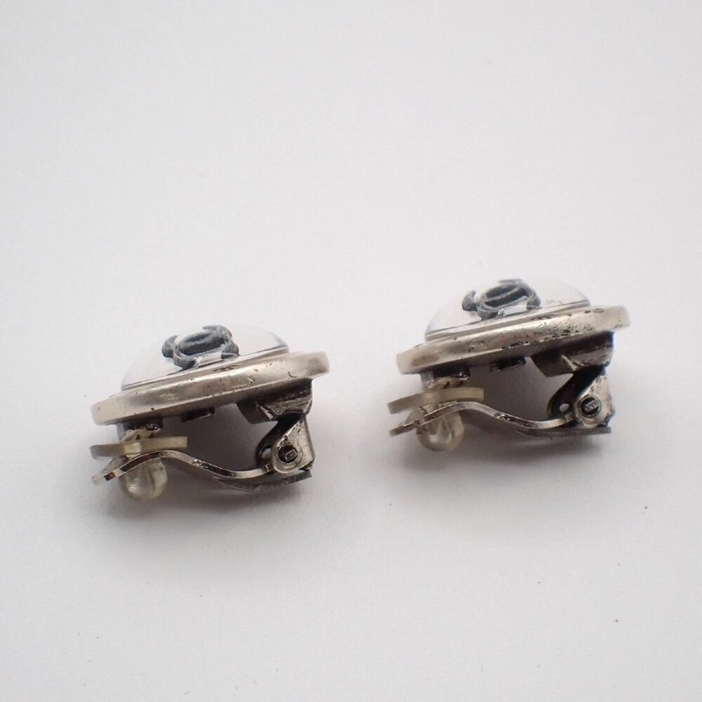 CHANEL CC Logo Round Button 99P Earrings Clip-On Clear SHW France 64RL668 - Picture 3 of 15